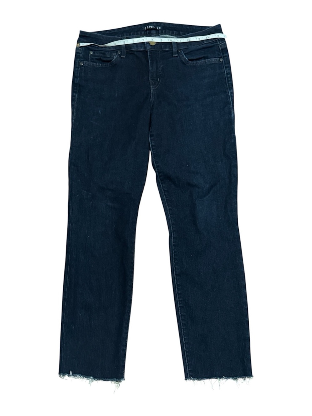 Level 99 Distressed Fray Hem Straight Leg Jeans Size 30 Dark Wash Rustic